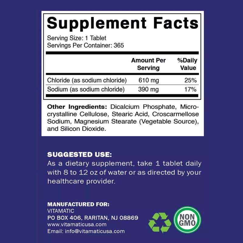 Vitamatic 3 Pack Sodium Chloride 1000mg, 365 Tablets