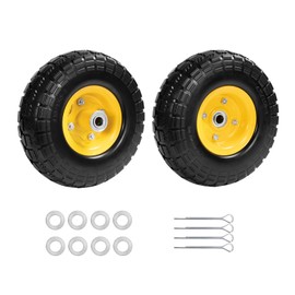 4.10/3.50-4 tire and wheel flat free, 10 Inch Solid Rubber Tire with 5/8" Bearings 2.1" Offset Hub For Hand Truck Garden Cart Wagon Trolley Dolly Wheels(2 Pack)