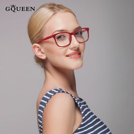GQUEEN Horn Glasses Without Prescription Fake Glasses Nerd Glasses Women Men UV400, PE2, 1 matte red