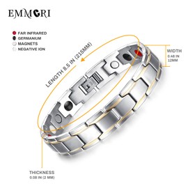 EMMORI Ultra Strength Magnetic Bracelet - 3,500 Gauss Per Magnet -Magnetic Bracelets for Men Woman - Adjustable Length -Pulseras Magneticas (Silver)