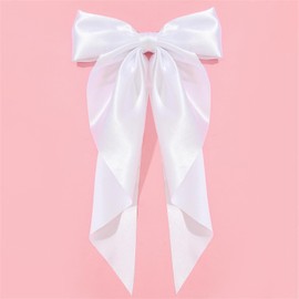 Yuyeran Super Big Bow Hair Clips French Style Soild Color Knotted Bowknot Spring Snap Barrettes Hair Clips with Long Ribbon for Women Girls (White)