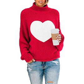 Saodimallsu Womens Heart Sweater Oversized Turtleneck Sweaters Batwing Long Sleeve Pullover Loose Chunky Knit Tops