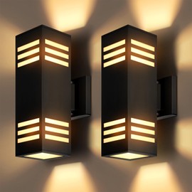 Tesjaso 2-Pack Modern Outdoor Wall Lights, IP65 Waterproof Up & Down Porch Light Fixtures with E26 Bulbs, Aluminum Wall Sconces for Garage, Patio, Entryway, 2700K Warm Light