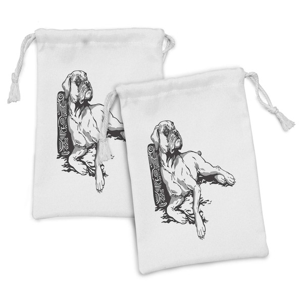 Ambesonne Boxer Dog Fabric Pouch Set of 2, Monochrome Illustration