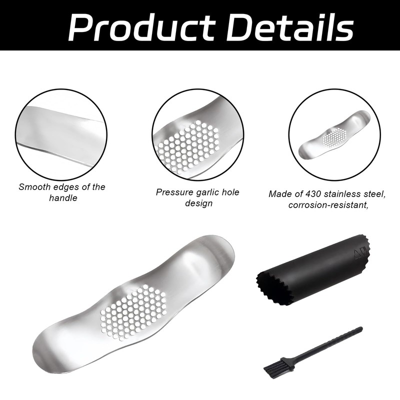 3pcs Set Garlic Crusher Garlic Press Dishwasher Safe, Stainless Steel