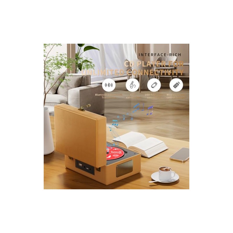 Yintiny Reproductor de CD de piel recargable con altavoces; transmisor