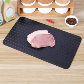 Quick Defrosting Tray, Black Home Restaurant Kitchen Aluminum Alloy Mellow Thawing Plate Fast Defrosting Tray for Meat and Food Fruit Quick Defrosting Plate Board (Large (9.4in))
