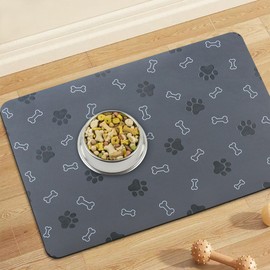 Pet Cat Dog Food Mat Non Slip Mat for Dog Water Bowl Mat Quick Dry Absorbent Cat Feeding Mat, 18.1 * 11.8 in, Dark Grey