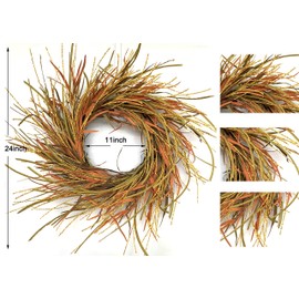 Summer Fall Front Door Wreath Large Tail Wreath 24 Inch Golden Yellow Wreath with Wheat Leaves Farmhouse Harvest Wreath on Grapevine for Front Door Wall Window Festival Celebration Home Decor