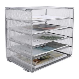 EasyPAG 5 Tier Desktop and Mailroom Letter Sorter File Literature Organizer | Screws Free Design,Silver