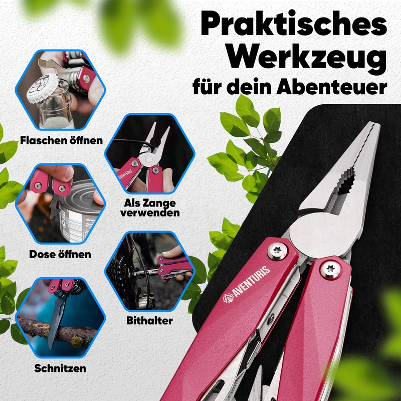 Aventuris® Pink Multi-Tool Stainless Steel with 21 Functions, Gifts for
