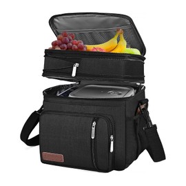 Lrmuco Lunch Bag for Men Expandable Insulated Lunch Bag for Women Large Double Deck Lunch Cooler Bag for Adults Lunch Bag with Shoulder Strap, Container for Work Office Outdoor Picnic(Black)