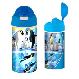 3D LiveLife Drinking Bottle - Penguin Plunge from Deluxebase. 3D Lenticular Ocean Water Bottle with Straw. 600ml Kids Drinks Bottle with Original Artwork from Renowned Artist, Michael Searle