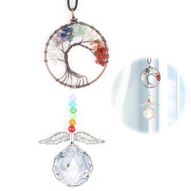 Tree of Life Suncatcher for Windows, OIHCAZ Healing Crystals Tree Rainbow Suncatcher Hanging Garden Ornaments, Car Hanging Accessories for Women Gifts