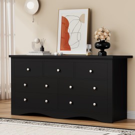 YESHOMY Dresser for Bedroom with 7 Drawers, Modern Chest of Drawers, Wooden Dressers, TV Stand for Living Room,Closet, Hallway (Black)