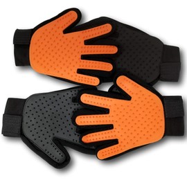 WEPO Haustier Fellpflegehandschuh/Bürsten Handschuh - Enthaarungshandschuhe/Massagebürste für Hunde Katzen - Fellpflege - Orange & Schwarz
