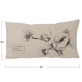 Creative Co-Op 24 Inches Linen Blend Printed Lumbar Saying Text, Flowers, and Bird Designs, Natural and Black Pillow