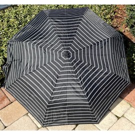TOTES UMBRELLA BLACK WHITE STRIPE ECO FRIENDLY RECYLED FRAME 42" COV NWT