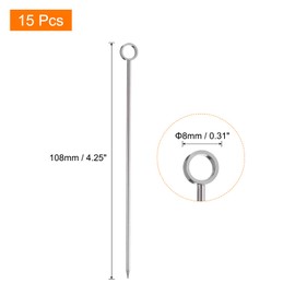 sourcing map 15Pcs Stainless Steel Cocktail Toothpicks, 4.25 Inch Metal Cocktail Picks Fruit Sticks Reusable Long Martini Picks Cocktail Skewers for Party Drinks Appetizer, Silver Ring