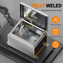 KWONONG Stainless Steel Enclosure, IP65 Waterproof Electrical Box for Indoor and Outdoor Projects, Includes Mounting Plate and Wall Bracket 250×200×150mm (10"×8"×6")