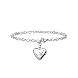 LSxAB Women Girls Heart Initial A Letter Charm Bracelets 26 Letters Alphabet Stainless Steel Chain Wristband Bracelet Men's Birthday Gifts 7" Adjustable