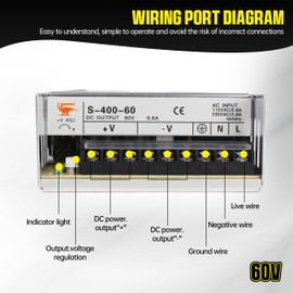 RATTMMOTOR 400W 60V DC Switching Power Supply,AC 110V/220V to DC 60V Transformer Switch Power Adapter Regulated Converter Source for LED Strip Light Display,CCTV Motor,CNC Router Machine,Stepper Motor