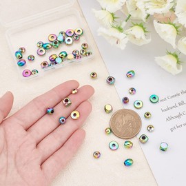 UNICRAFTALE About 50pcs 5 Style Rainbow Stainless Steel Loose Beads Round Beads Smooth Surface Beads Metal Loose Beads for DIY Jewelry Making 3mm Hole