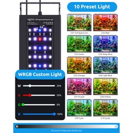 SEAOURA Aquarium Light for Fish Tanks, 24-30in Full Spectrum LED Lights with Temp Alarm, 3 Timers Auto On/Off with Memory Function, WRGB Custom, 20 Level Dimmable Brightness for Freshwater Plants