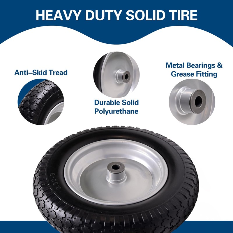 Sutmorly 4.80/4.00-8 Tire, 14.5" Flat Free Wheelbarrow Tire and Wheel,