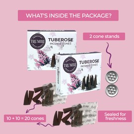 Tuberose Incense Cones - Total 20 Cone Incense - Dual Pack of 10 Insence Cones - Incense Cones Scented - Cone Incense Scents - Insense Cones - Incent Cone