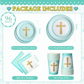 FillTouch 24 Set Blue Baptism Plates and Napkins Baptism Party Supplies Decorations for boys First Holy Communion Plates Napkins Cups Easter Religious Christening Confirmation Baby Shower 24 Guests