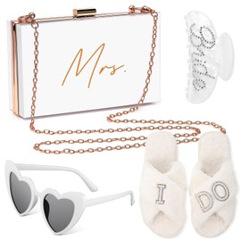 Eccliy Bride to Be Gift Set, 4 Pcs Bridal Shower Gifts for Bride, I Do Slippers Makeup Bag Heart Sunglasses Hair Clip Bachelorette Party Decorations for Women Engagement Bridal Shower Wedding