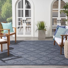 Nourison Home Easy Care Moroccan Navy Blue 8' x 10' Area Rug, Trellis, Easy Cleaning, Non Shedding, Bed Room, Living Room, Dining Room, Backyard, Deck, Patio (8x10)