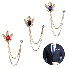 Huture 3PCS Men's Brooch Suit Pin Badge with Chains Buckle Chain Collar Lapel for Men Shirt Decoration Metal Clips Women Tuxedo Tie Hat Scarf