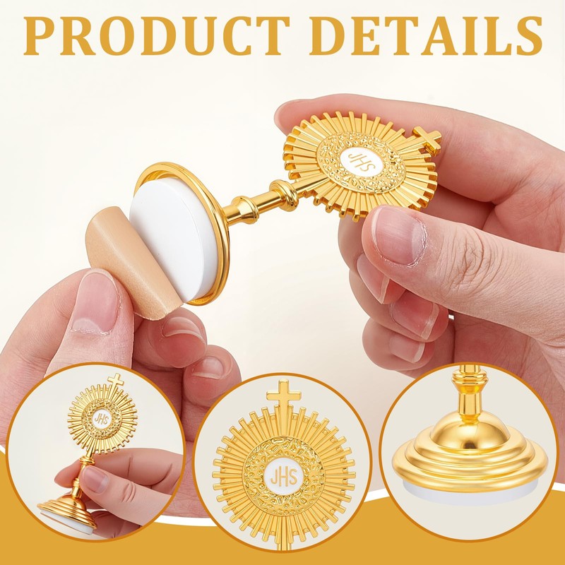 GLASSWINDS 8 Pcs Gold Standing Cross Decor, Catholic Monstrance Statues