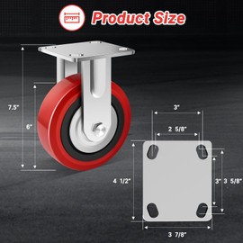 Nefish 6 Inch Industrial Grade Casters Wheels, Heavy Duty Polyurethane Casters (2 PACK) with Dual Ball Bearing, Solid Polyurethane Wheel 2250 Lb, Rigid Casters for Cart, Industrial, Machine