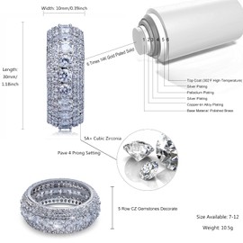 TOPGRILLZ 10MM Diamond Rings For Men 14K Gold Plated 5A+ Cubic Zirconia Iced Out Anniversary Bling Silver Band Pinky Mens Rings Fashion(White Gold, 12)