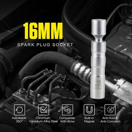 CMTOOL 16mm Spark Plug Socket Magnetic Thin Wall 16 mm Spark Plug Socket Set, Enhanced Magnetic Design, CR-V Steel, 3/8 Inch Drive, 360 Degree Swivel, 12 Point, Durable Removal Tool Kit