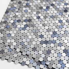 M MOFIT Small Penny Round Peel and Stick Backsplash Tile for Kitchen Wall,Metal Mosaic Tiles Stickers for Bathroom Behind Stove Fireplace (5sheets,Blue)