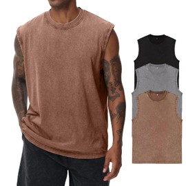 Mens Cotton Sleeveless Tank Tops Cut Off Muscle Gym T Shirts Running Beach Loose Fit Tees(CFGYBK XL)