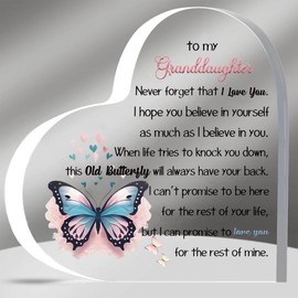 Grandaughter Inspirational Gifts Acrylic Plaques My Girl Graduation Gift Women Birthday Christmas Appreciate Butterfly Signs for Her Best Go to University Encourage Souvenirs From Grandma Grandad