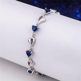 Kaguyo Silver Bracelets for Women - 925 Silver Clear Amethyst Pink and Blue Zirconia Heart Shape Adjustable Infinity Crystal Bracelet for Women Girls- Friendship Birthday Gift (dark blue)