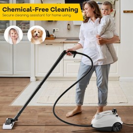 COSTWAY Multi-Purpose Steam Cleaner, Portable Steamer with Trigger Lock, Wheels & 61 OZ Water Tank, 1800W Steam Cleaning Machine for Upholstery, Car, Floor, Grout & Tile, 15 Accessories Included
