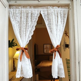 Daliena Net Curtains Long White Country House Style Bistro Curtain with Rod Pocket, Semi-Transparent High-Quality Embroidery, W x H 65 x 160 cm, 2 Pieces