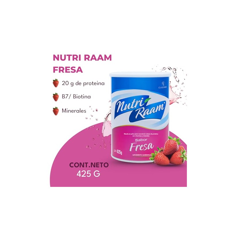 Suplemento alimenticio, proteína en polvo Nutri Raam (Fresa)