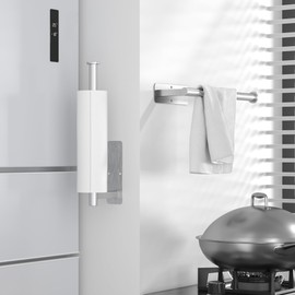 ASTOFLI Wall Mount Paper Towel Holder, Sturdy Under Cabinet Paper Towel Holder Wall Mount, Stainless Steel Hanging Paper Towel Holder, Strong Self Adhesive Wall Paper Towel Holder (Extra Two Hooks)