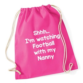 Hippowarehouse I'm watching Football with my Nanny Drawstring Cotton School Gym Kid Bag Sack 37cm x 46cm, 12 litres