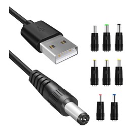 Lantisri 5V DC Power Cable, USB to DC 5.5x2.1mm Plug Charging Cord with 8 Connectors Adapters fit for Speaker, Router, LED Light, Moon Lamp and More 5Volt 3Amp Electronics