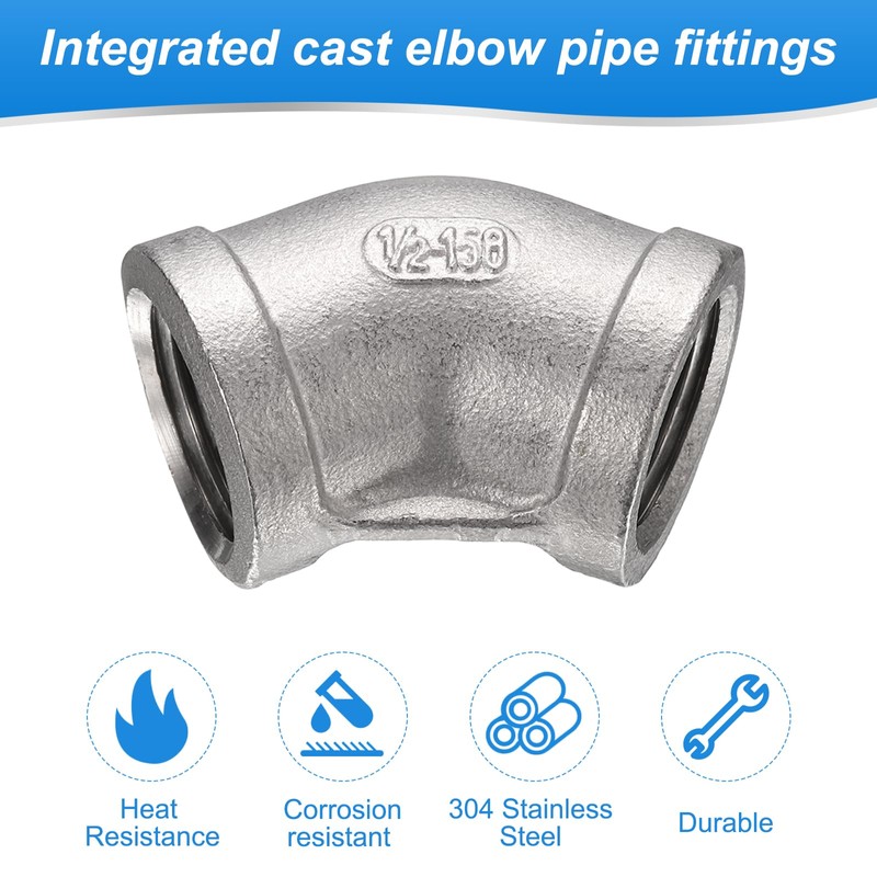sourcing map 45 Degree Elbow Cast Pipe Fitting 1/2" NPT