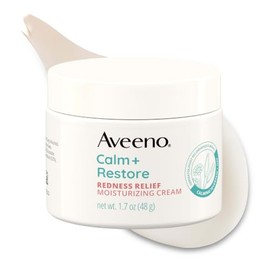 Aveeno Calm + Restore - Crema facial hidratante para aliviar el enrojecimiento, hidratante facial no comedogénico con ceramida y vitamina B5, hidratante para piel seca y sensible, hipoalergénica, sin fragancia, 1.7 onzas